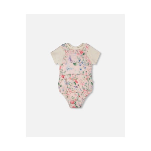 Organic Cotton Jersey Bodysuit and Printed Berries Muslin Overall Set, 6M