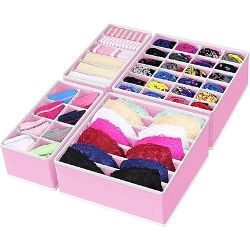 Simple Houseware 4-Pack Drawer Organizer Set - Closet Dividers for Underwear, Socks, Bras, Scarves, Ties - Foldable Non-Woven Storage Boxes, Pink