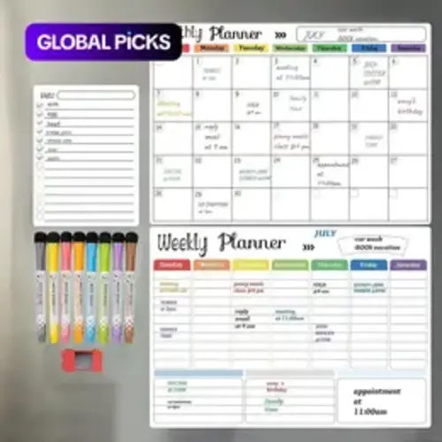Magnetic Dry Erase Calendar Whiteboard, 1 Set Including Monthly, Weekly, and Daily Planning Calendar & 8 Markers & Eraser, Magnetic Erasable Chalkboard Set for Home Office Monthly Calendar Planner #GLOBAL PICKS - TikTok Shop