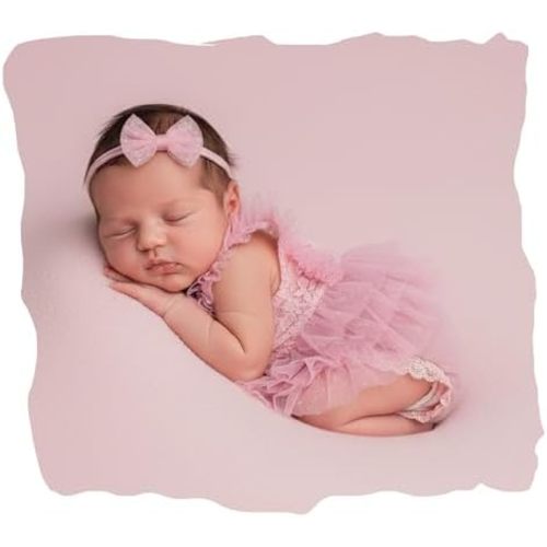 Newborn Photography Props Outfits for Baby Girls | Lace Romper with Ruffles & Headband | 0-2M Baby Photo Photoshoot