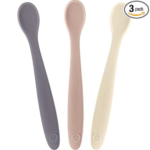 WeeSprout Silicone Baby Spoons - First Stage Infant Feeding Utensils With Soft-Tip, Bendable Kitchenware for Parent & Self-Feeding, Ultra-Durable, Dishwasher Safe, Travel Case, Set of 3