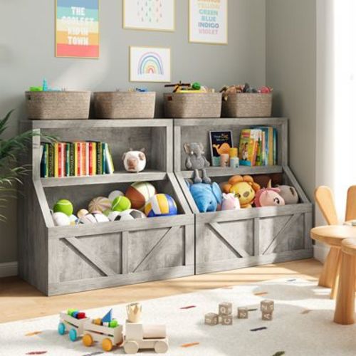 Kids Bookshelf & Toy Organizer – Wooden Bookcase with Large Storage Cabinet, Anti-Tip Slim Design for Nursery, Bedroom or Playroom