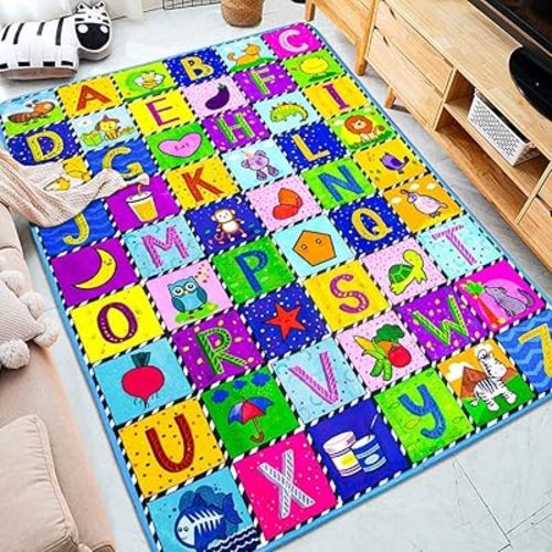 teytoy Baby Cotton, Crawling Mat Super Soft Carpet Plush Surface Non-Slip Design,Floor Playmat for Kids Area Rugs Learning Alphabet, Great Gift for Girls & Boys (59 x 44 Inch)