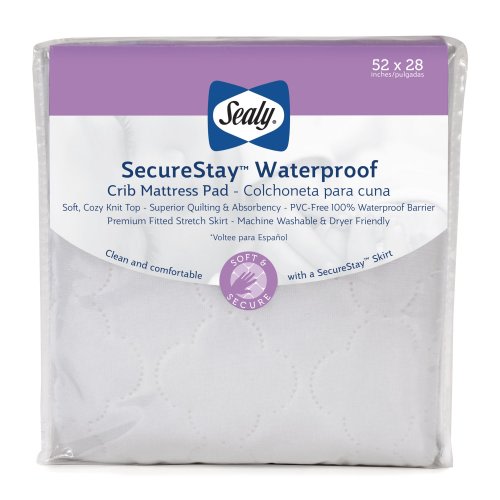 Sealy SecureStay Waterproof Crib Mattress Pads, Easy Clean Washable, Crib, White