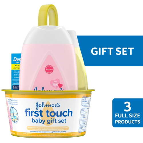 Johnson's First Touch Baby Gift Set with Baby Shampoo, Diaper Cream and Lotion, 4 Full Size Items