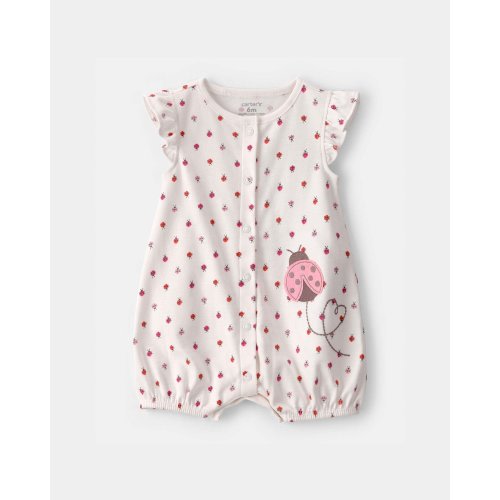 Baby Girl Ladybug Flutter Sleeve Romper - Ivory | Carter's