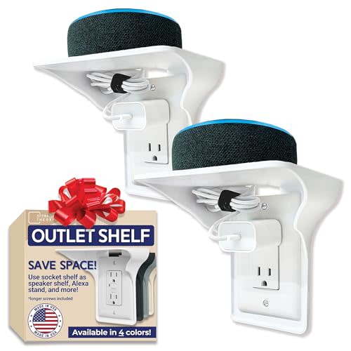 Power Perch Wall Outlet Shelf – Transform Your Verticle Outlet into a Space-Saving Display! Perfect for Alexa, Electric Toothbrush & More – Light Socket Shelf by Storage Theory - (White, 2 Pack)