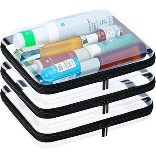 3Pcs Clear Hard Shell Zipper Case, BIiss Plastic Bins for Organizing, Clear Zipper Pouches Makeup Case & Lidded Storage Bins Organizer for Home Storage Cosmetics, Puzzles