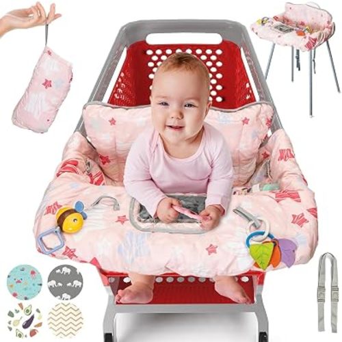 PILLANI Shopping Cart Cover for Baby, High Chair Cover for Restaurant Seat - Grocery Cart Cover for Baby Girl and Boy, Comfortable Cotton Buggy Covers for Babies - Padded Toddler Shopping Cart Cover