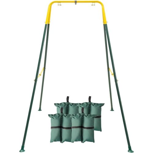 FUNLIO Foldable Swing Stand for Kids with 4 Sandbags, Heavy Duty Metal A-Frame Indoor/Outdoor for Backyard, Suitable Most Toddler/Baby Jumper/Hammock Chair - Green