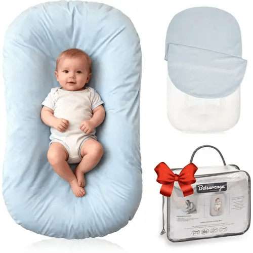 Infant Support Cushion - Baby Support Cushion for Newborn, 0-24 Months, Portable Tummy Time Mat for Home and Travel, Soft Cotton, Supervised Use, Baby Essentials Gift, Blue(1 Cushion + 1 Cover)