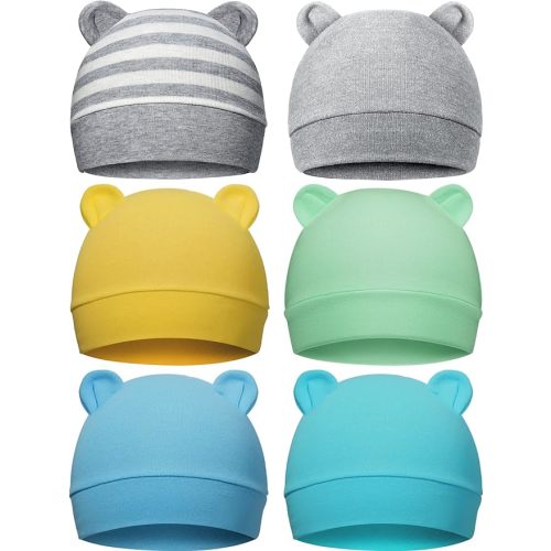 Geyoga 6 Pieces Newborn Baby Hat Bear Ears Infant Caps Baby Boy Girl Toddler Hats Infant Beanie Caps for 0-3 Months