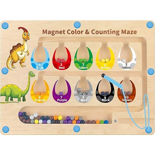 Dinosaur Toys,Magnetic Color and Number Maze, Montessori Toys for 2 3 4 5 Year Old,Learning Educational Sensory Toys for Toddlers and Kids Boys Girls,Christmas Stocking Stuffers for Kids