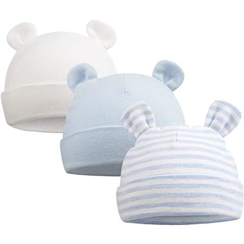 Original Cotton Newborn Hats for Girls Striped Preemie Baby Hats Bear Ears Infant Boys Beanies 0-6 Months
