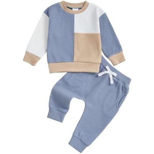 allshope Toddler Baby Boy Fall Outfit Checkerboard Patchwork Long Sleeve Sweatshirt Elastic Waist Pants Newborn Clothes Set
