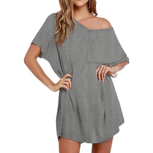 Ekouaer Womens Tshirt Nightgown Cotton V Neck Sleepshirts Comfy Casual Nightshirt for Women