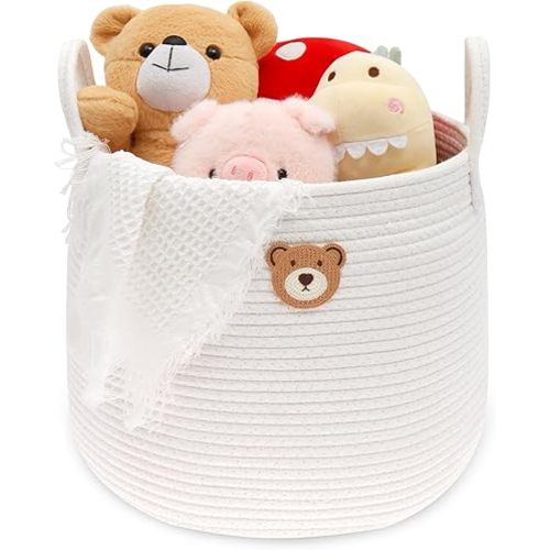 Nursery Laundry Basket Kids Hamper for Clothes Toy, Dirty Garments Organizer Basket Nursery Storage for Room Decor Ideal Present for Baby Showers White (B)