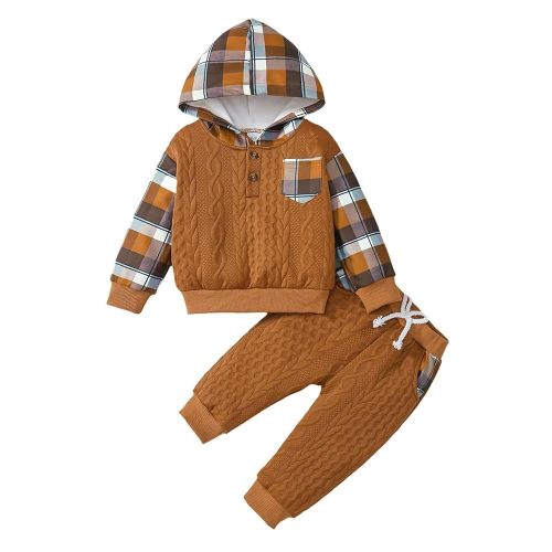 Toddler Baby Boy Clothes Fall Winter Outfits Infant Boys Long Sleeve Plaid Hoodie Sweatshirt Pants Set 6 Months-4T