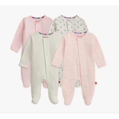 Magnetic 4-Pack Footie (9-12 months) (Violet / Rose Stripe / Soft Petal Pink / Creme)