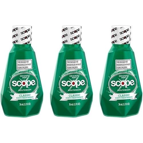 Scope Mouthwash Classic Original Mint 1.2 Oz Travel Size Pack of 3)