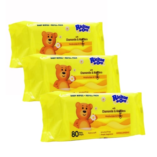 Ricitos de Oro Gentle Baby Wipes with Chamomile & Aloe Vera, 240 Count, 3-Pack