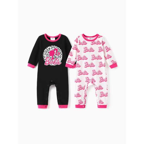 Barbie Baby Girl 2-Pack Childlike Cotton Jumpsuits Hot Pink