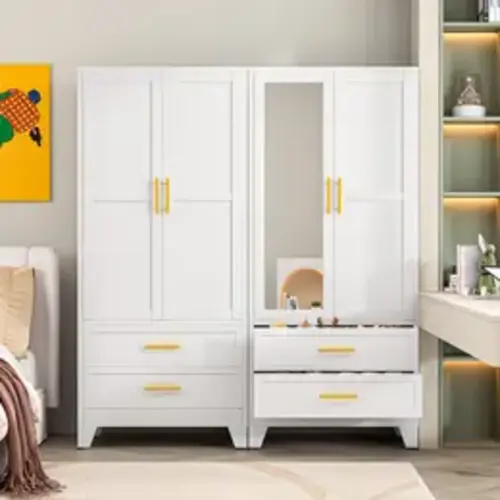 Metal Armoire Wardrobe Closet 71" Tall Bedroom Closet with Mirror 2 Drawers Adjustable Shelves and Hanging Rod Steel Clothes Closets and Storage for Bedroom - TikTok Shop