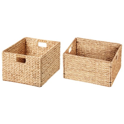 Bay Isle Home™ Rectangular Natural Water Hyacinth Hand Woven Rattan Wicker Storage Basket Set with Iron Wire Frame & Reviews | Wayfair