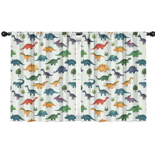 Blackout Kids Curtains,Colorful Dinosaurs Floral White Pattern Childrens Insulated Curtains Set Of 2,Bedroom Essentials,Toddler Room Decor 42"x54"