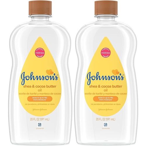 Johnson's Baby Oil, Mineral Oil Enriched with Shea & Cocoa Butter to Prevent Moisture Loss, Hypoallergenic, 20 fl. oz (Pack of 2)