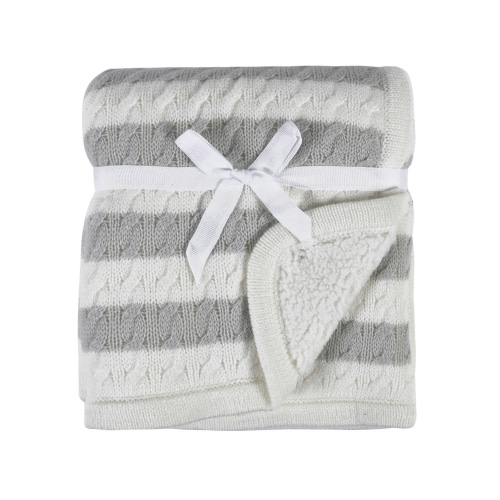 Modern Moments by Gerber Infant Baby Boy or Girl Cable Knit Blanket with Sherpa, Gray Stripes