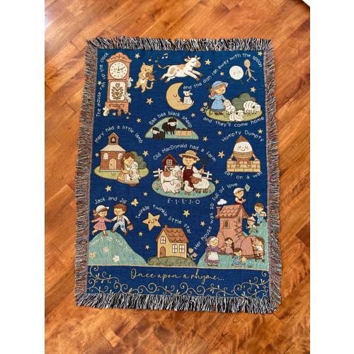 Nursery Rhyme Baby Blanket Woven Storybook Throw Personalized Kids Name Blanket Heirloom Story Quilt Toddler Room Decor Gift for New Baby