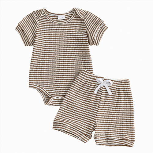 Kogui Newborn Boy Clothes Set Baby Boys Romper Summer Clothes Infant Outfits Set Shorts Set 0 3 6 9 12 18 24 Months (Khaki,6-9 Months)