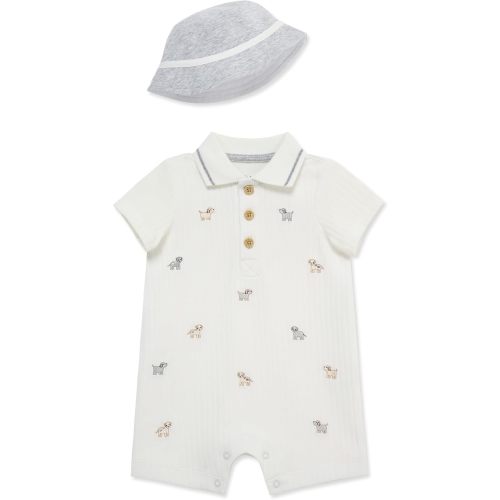 Little Me Clothes for Baby Boys' Soft Cotton Short Sleeve Romper Shirt and Coordinating Hat Set, 3 to 12 Months