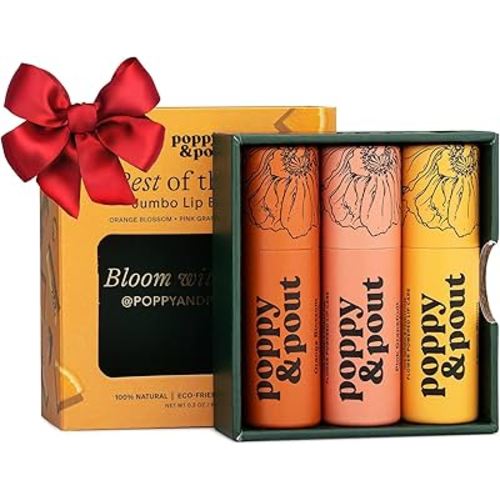 Jumbo Lip Balm Gift Set (3-Pack, Citrus Flavors) | Poppy & Pout All Natural Lip Balms & Moisturizers | Hydrates with Beeswax, Vitamin E, Organic Coconut Oil | Cruelty-Free | Recyclable Cardboard Tube