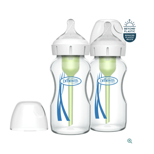 Natural Flow Anti-Colic Options+ Wide-Neck Glass Baby Bottle - Level 1 Slow Flow Nipple