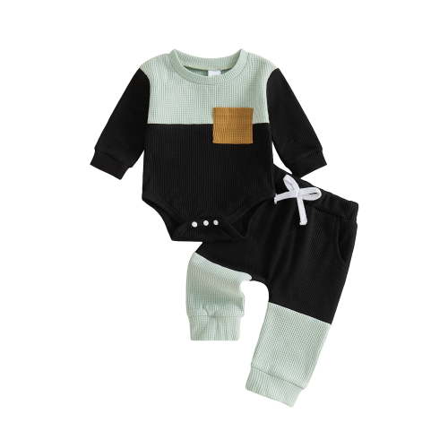 Loicainy Infant Baby Boy Fall Clothes Set 3 6 12 18 Months Long Sleeve Contrast Color Romper + Pants Outfits