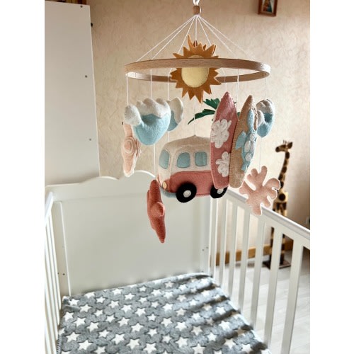 Baby mobile. Mobile for girls and boys. The sun, surfing, Hawaii, the ocean.