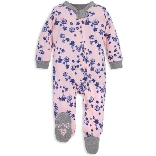 Burt's Bees Baby Girls Pajamas, Sleep and Play Loose Fit, 100% Organic Cotton Soft One-piece PJs, Sizes NB to 6-9 Months - Indigo Flowers - Newborn