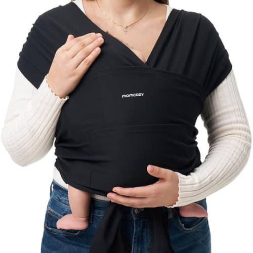 Momcozy Baby Wrap Carrier, Easy to Wear Infant Carrier Slings, Lightweight Hands Free Baby Sling, Adjustable Baby Carriers for Newborn to Toddler 8-35 lbs, Black