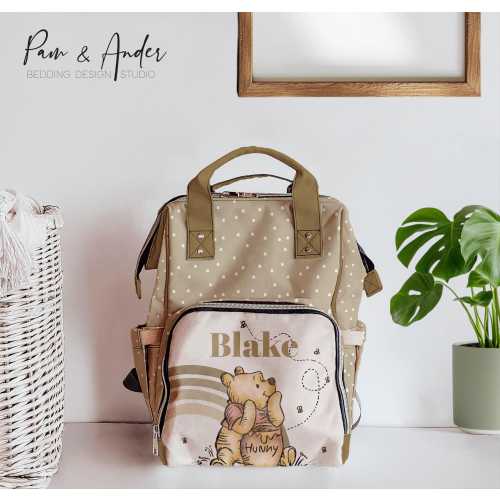 Personalized Baby Backpack, Cute Diaper Bag, Stylish Parent Carrier, Baby Shower Gift, Pooh Bear Design, Practical Travel Bag