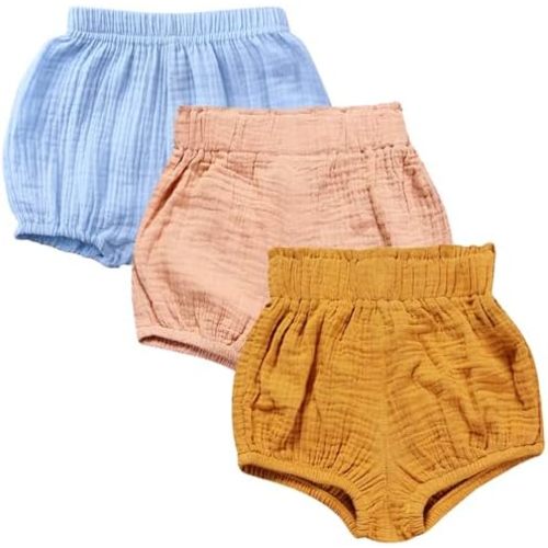 3PC Shorts Set Newborn Baby Girls Boys Pants Cotton Linen Blend Cute Floral Bloomers Triangle Shorts