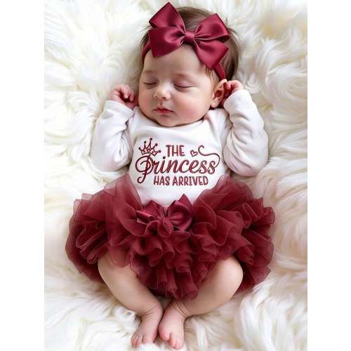 SHEIN Newborn Girl Photography Props Baby Girl Coming Outfit 1 Month Baby Girl Romper Props With TUTU Skirt And Bow Headband Newborn Shower Gift | SHEIN USA