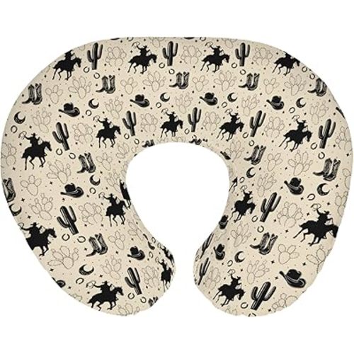 Vintage Western Cowboy Baby Nursing Pillow Covers for Boy Girl Cowboys Boots Hat Horse Cactus Moon Nursery Pillowcase for Breastfeeding Pillows Wild West Desert Soft Stretchy Slipcovers for Newborn