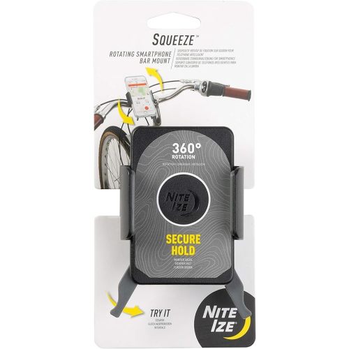 Nite Ize Squeeze Rotating Smartphone Bar Mount - Bike Mount Phone Holder for Handlebars - Phone Holster Accessories - Rotating Phone Holder with Easy-to-Squeeze Levers - Black