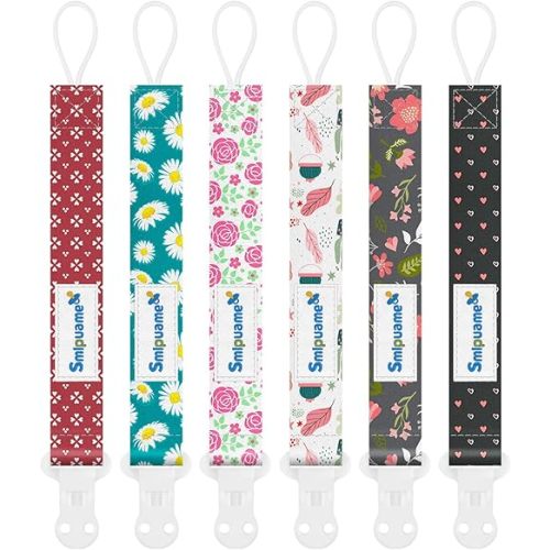 Pacifier Clip Girl,6 Pack Stylish Binky Clips Strap for Baby Girls,Paci Holder with Clip Lightweight Universal Fits Most Pacifiers Teether Toy Teething Ring Soothie,Baby Gifts(Flower)