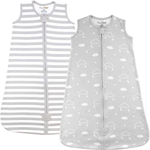 Mama Cheetah Newborn Sleep Sack, 0.5 TOG Organic Cotton Baby Sleeping Bag, Infant Wearable Blanket, Swaddle Transition Sleeping Sack with 2-Way Zipper, X-Small (0-3 Months), 2-pack Grey/White