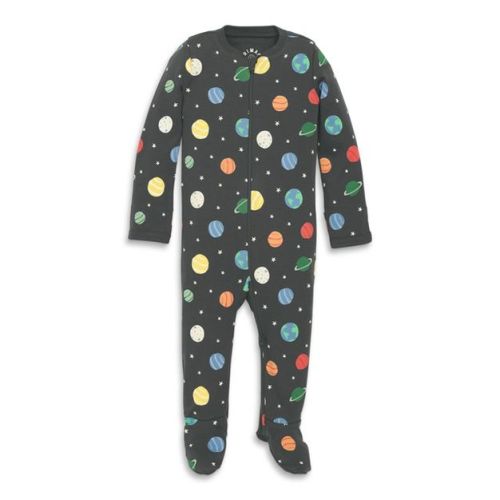 Primary Baby Organic Zip Footie In Rainbow Galaxy in Asphalt Galaxy Size 6-9 Months