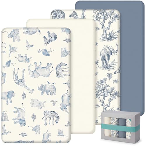 SmoothNovelty 4 Pack Safari Jungle Crib Fitted Sheet for Boys Girls, White | 52" x 28", Neutral Baby Sheet with Watercolor Forest Animal, Nursery Decor for Standard Mattress, Microfiber Soft Breathable