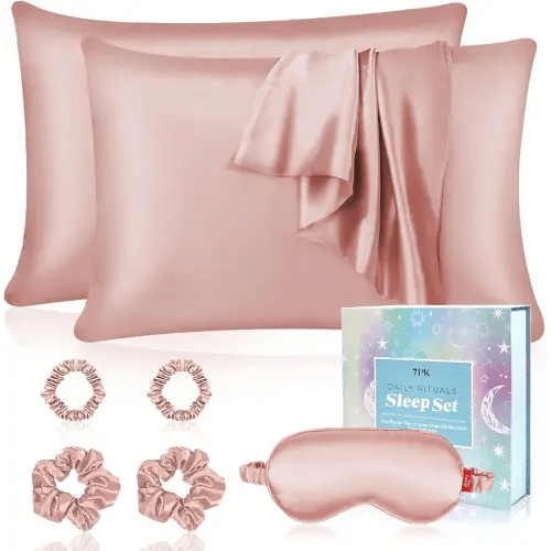my novel things Satin Pillowcase Gift with Silk Satin Sleep Mask 4 Scrunchies, 2Pack Standard Size Pillow Cases Luxury Gifts for Women Mom Mother Wife Birthday Valentines Day Wedding for Girlfriend